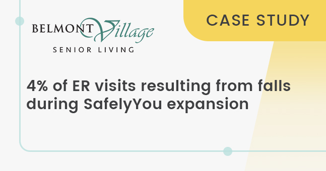 While expanding SafelyYou across a total of 25 communities, Belmont Village maintained an exceptional rate of 4% of ER visits resulting from falls, compared to the industry standard of 13% for those 60 and over.